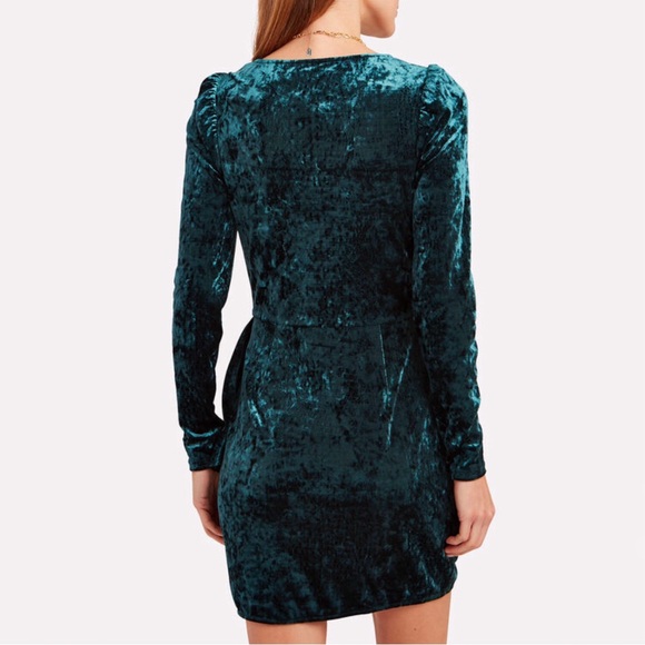 SAYLOR GREEN VELVET LONG SLEEVE DRAPE MINI DRESS - Picture 9 of 9